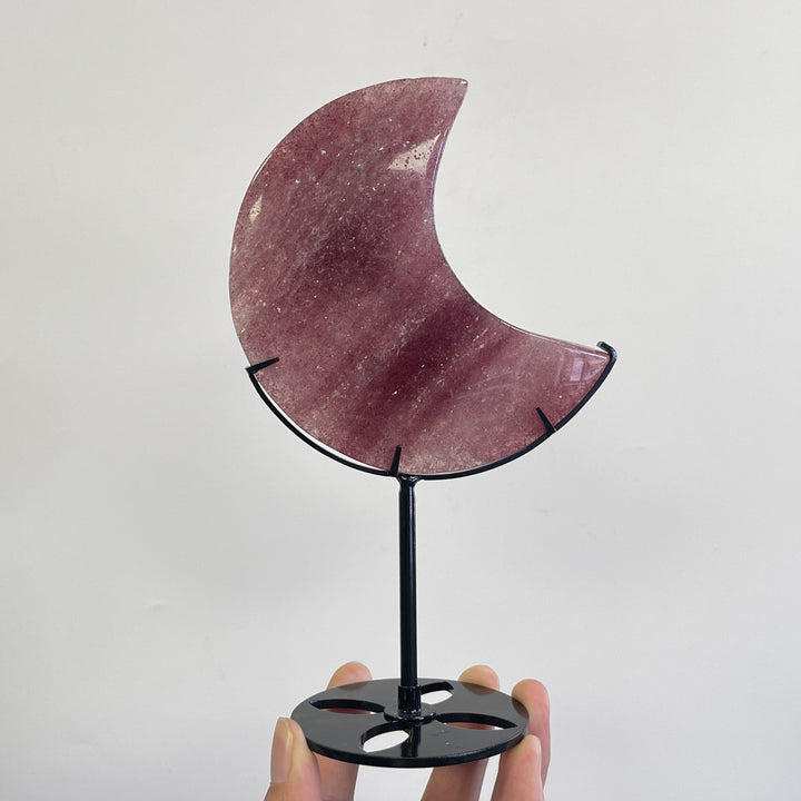 Unique,Natural Strawberry Quartz Moon With Stand
