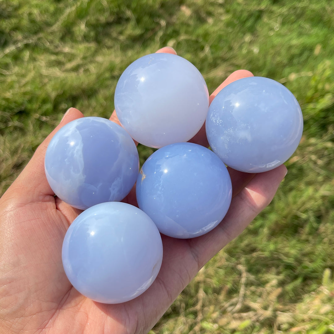 Natural Crystal Blue Chalcedony Sphere