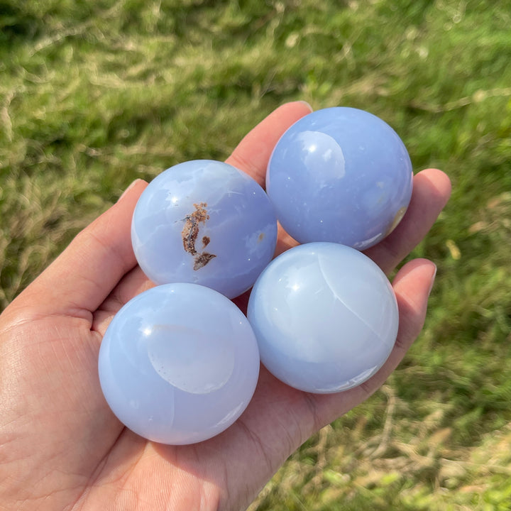 Natural Crystal Blue Chalcedony Sphere