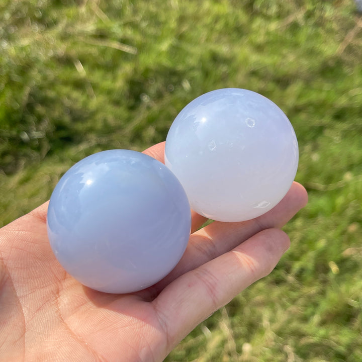 Natural Crystal Blue Chalcedony Sphere
