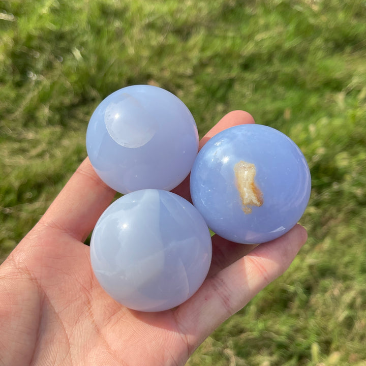 Natural Crystal Blue Chalcedony Sphere