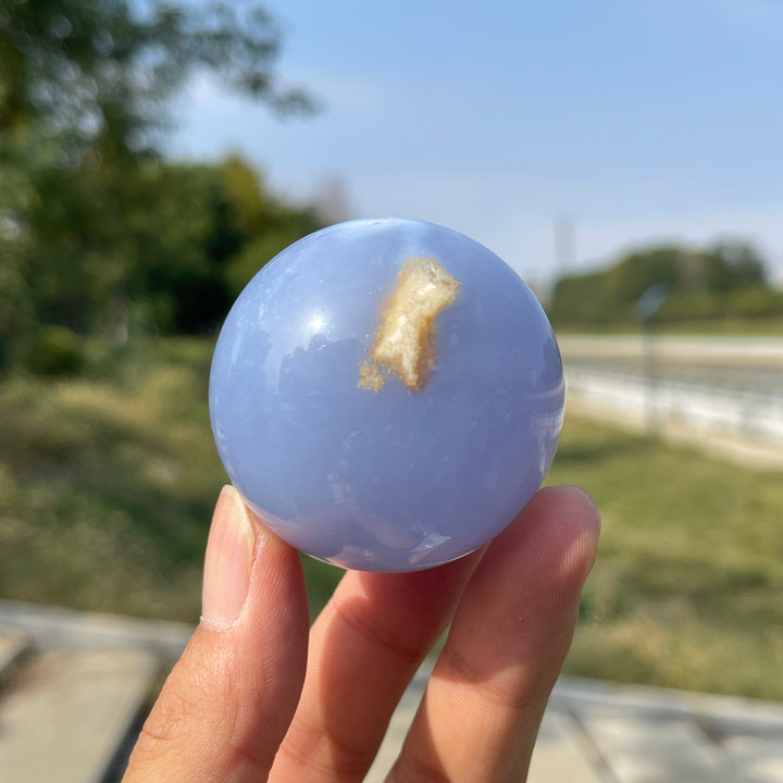 Natural Crystal Blue Chalcedony Sphere