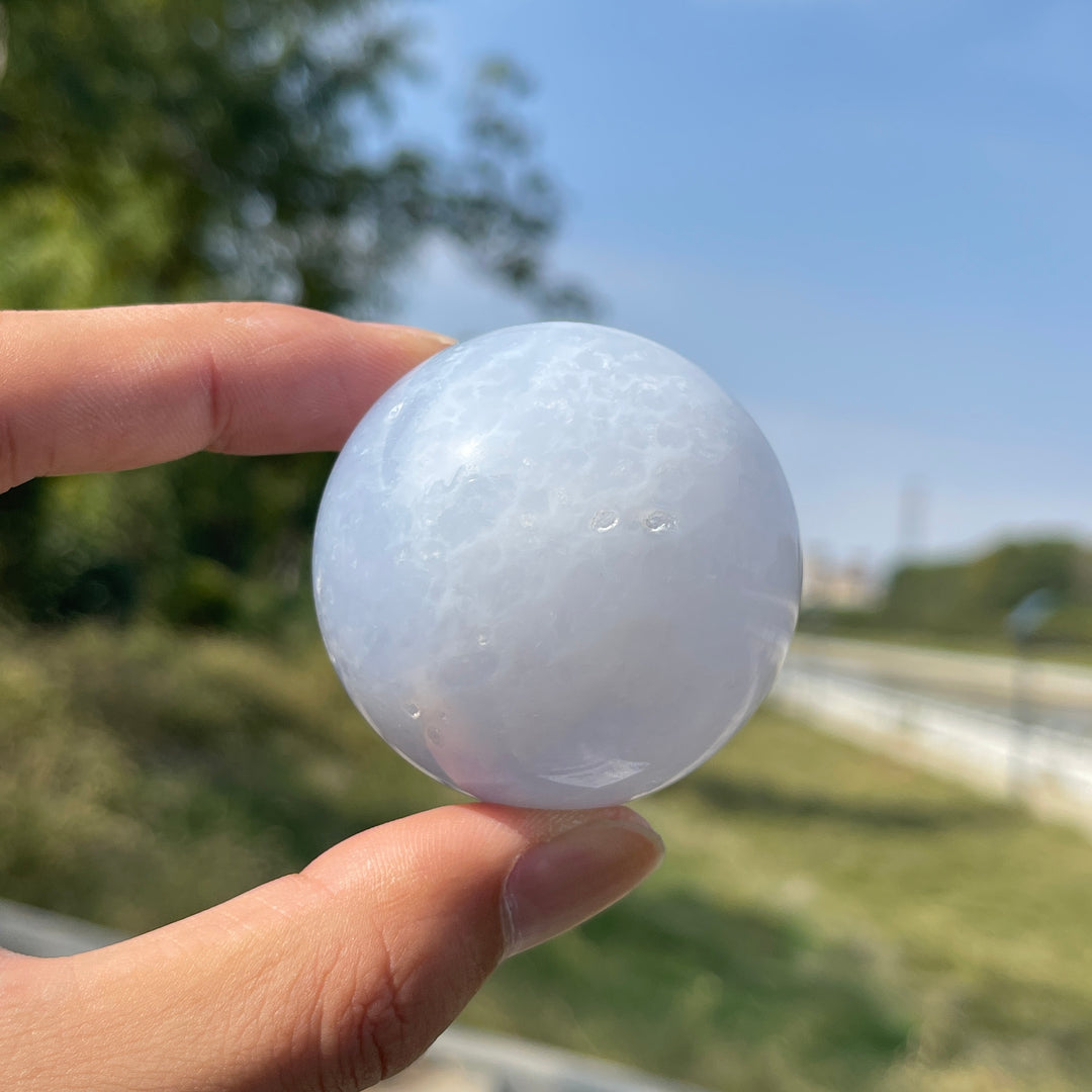 Natural Crystal Blue Chalcedony Sphere