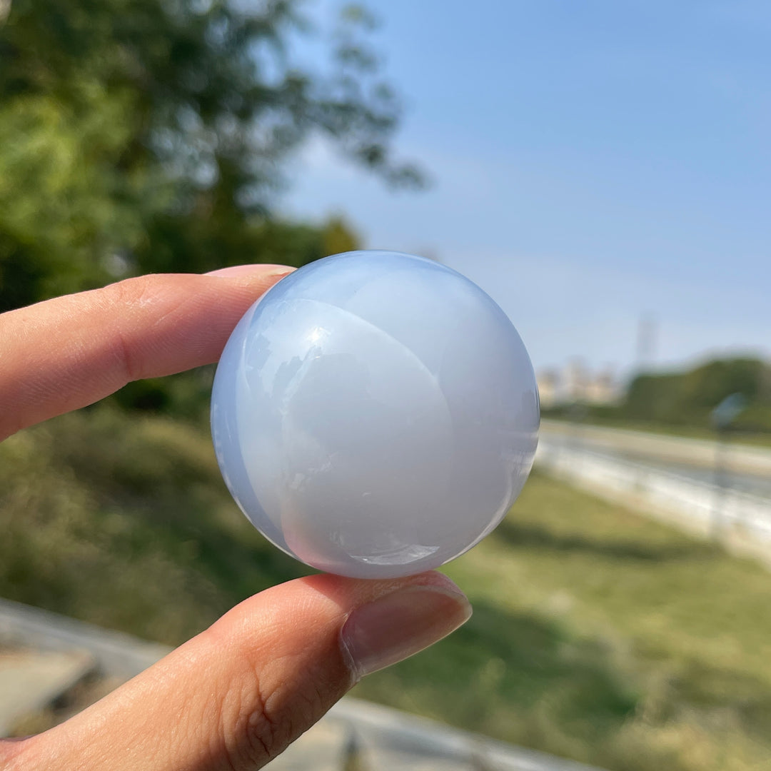 Natural Crystal Blue Chalcedony Sphere