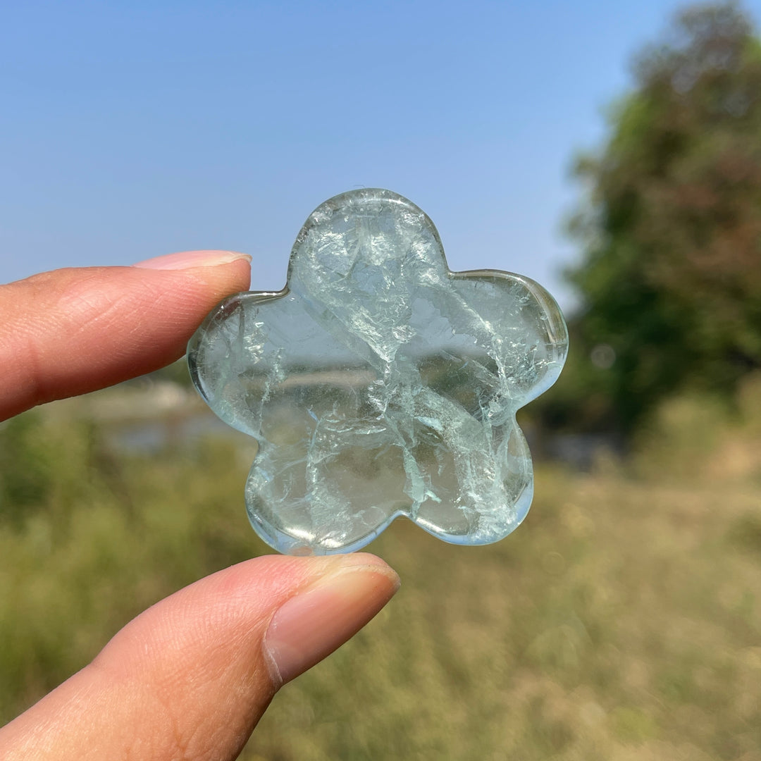 Natural Crystal Carving Five Petal Flower Worry Stone