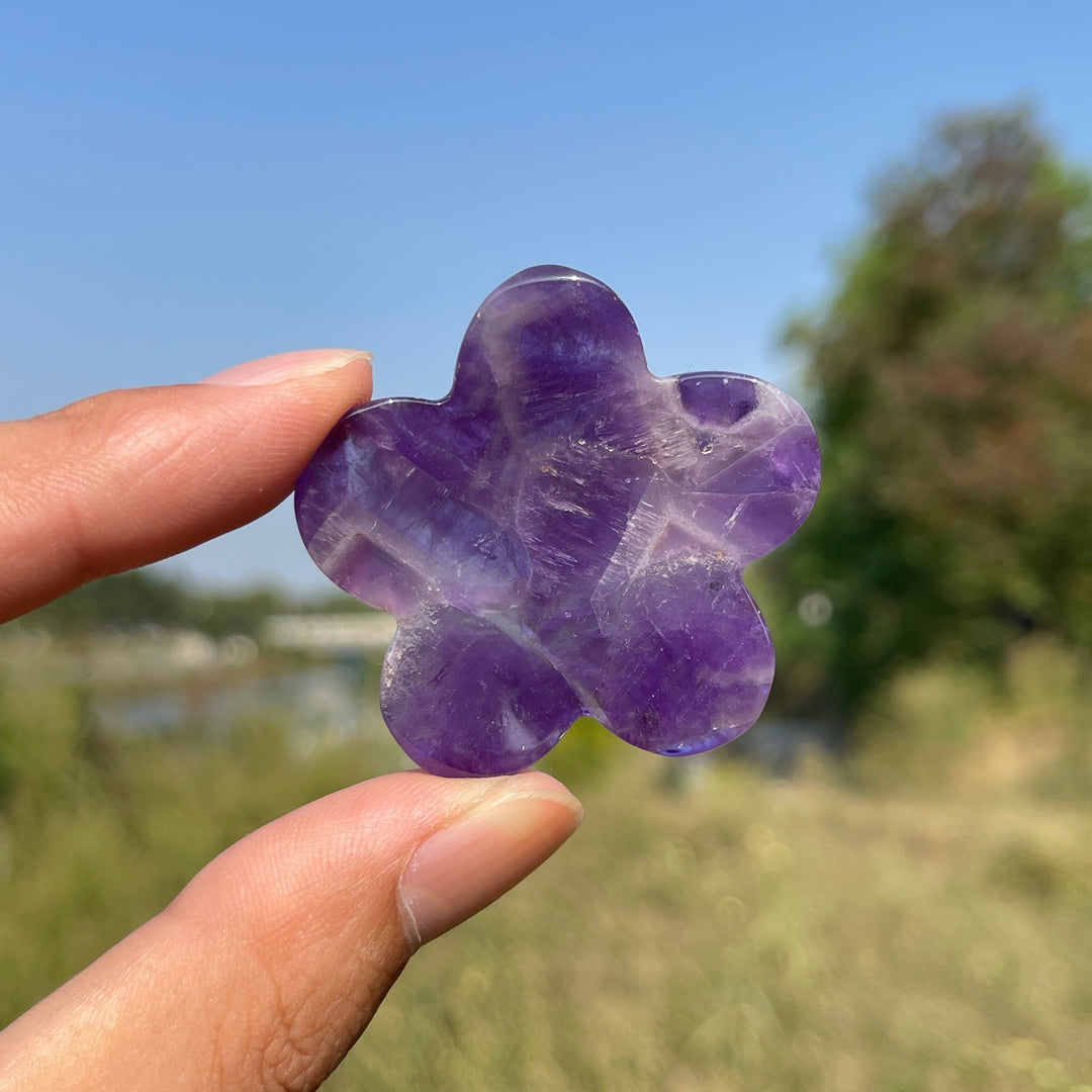 Natural Crystal Carving Five Petal Flower Worry Stone