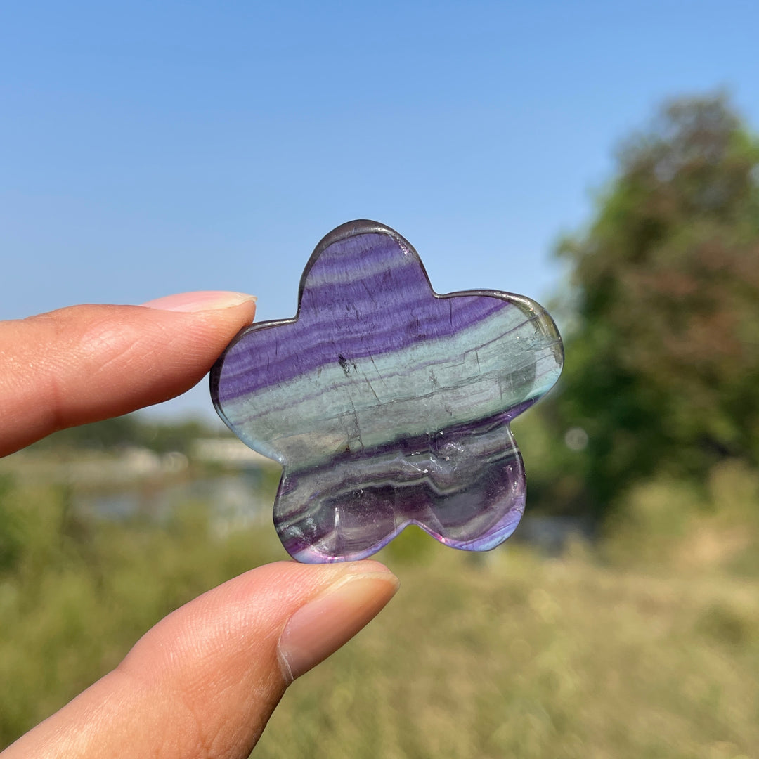 Natural Crystal Carving Five Petal Flower Worry Stone