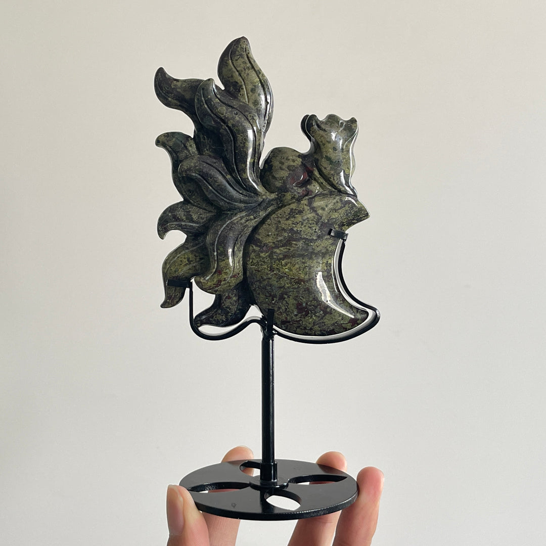 Unique,Natural Crystal Carving Dragon Blood Stone Nine Tailed Fox