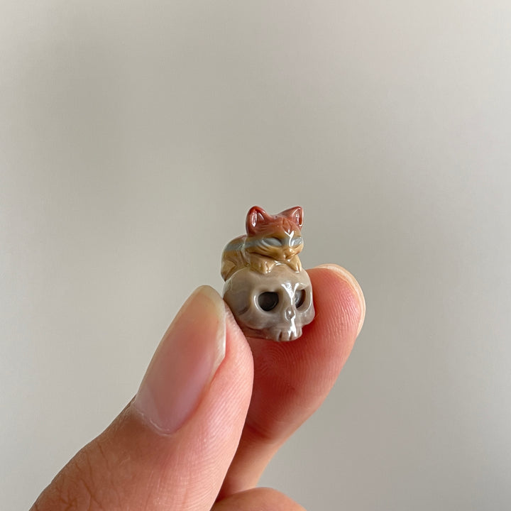 Natural Crystal Carving Alashan Agate Cat On Skull