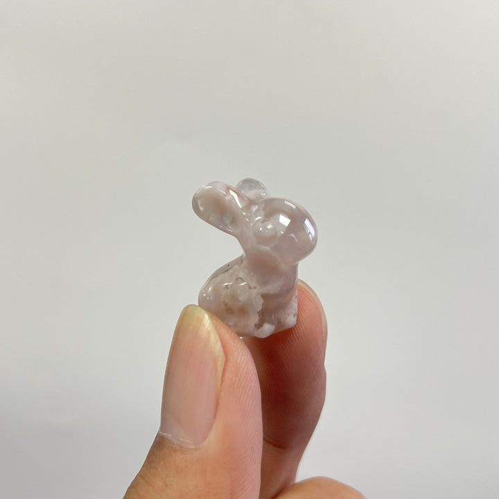 Natural Crystal Cute Flower Agate Rabbit Carving