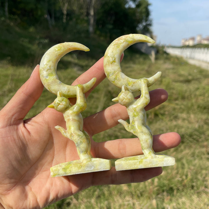 Natural Crystal Carving Serpentine Moon Cat