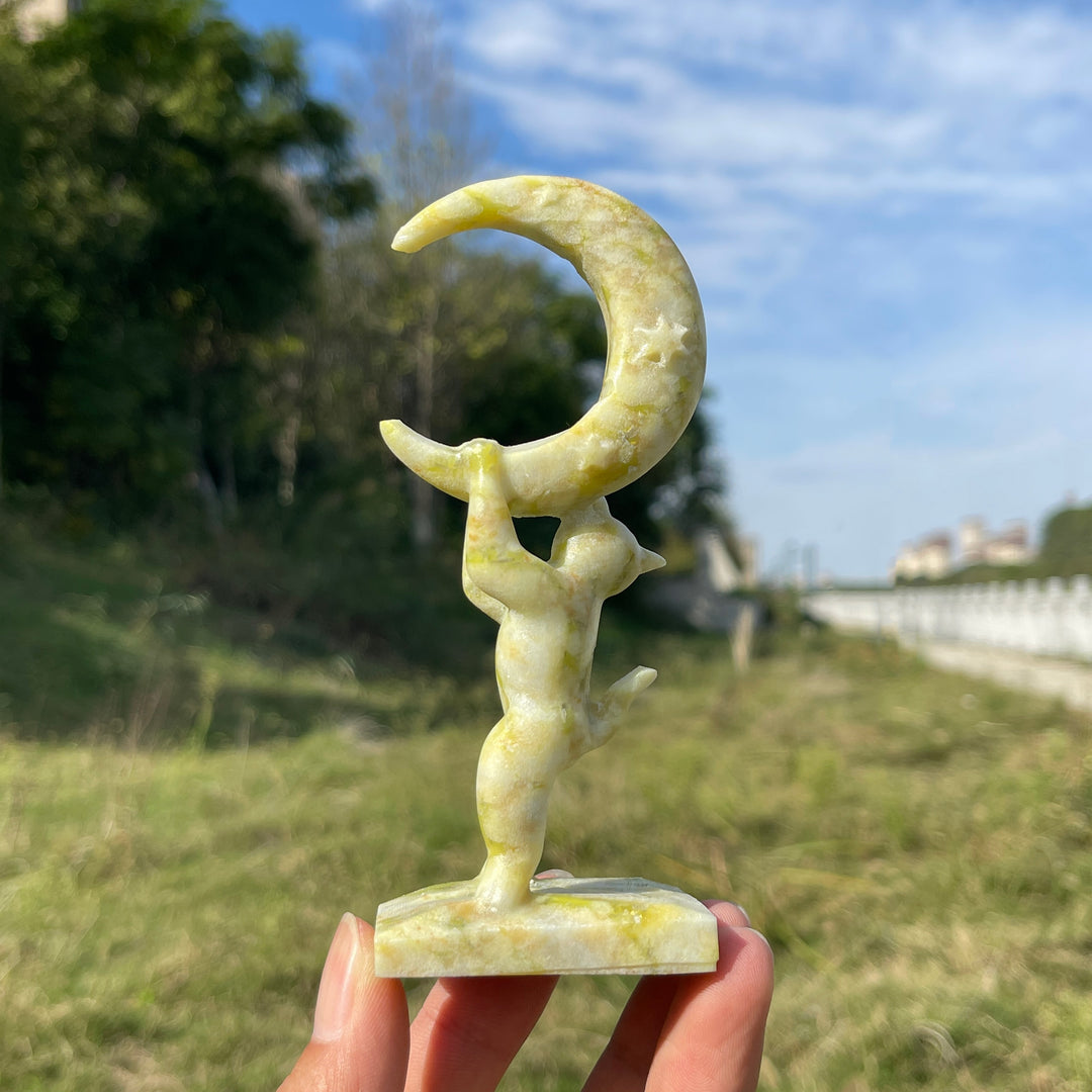 Natural Crystal Carving Serpentine Moon Cat