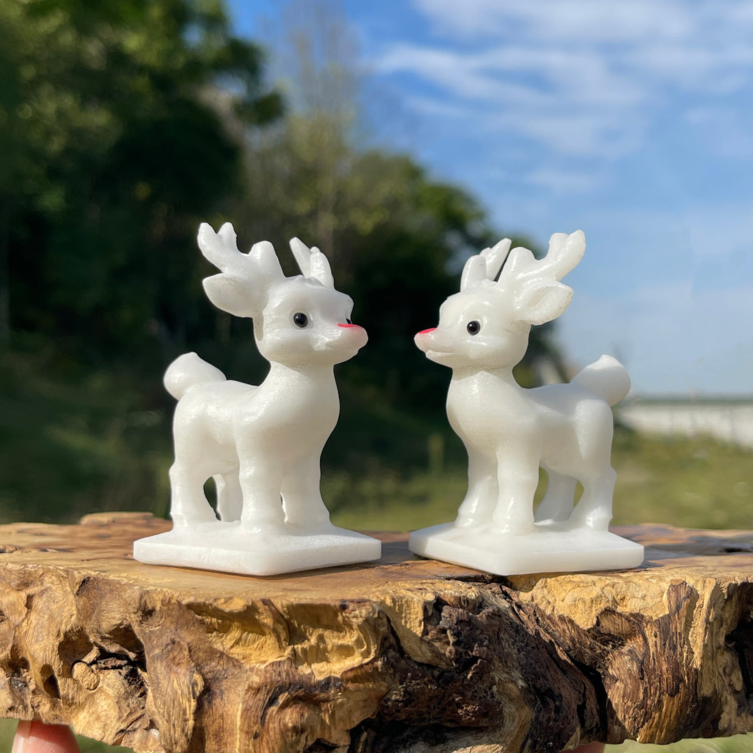 Natural Crystal Cute White Jade Christmas Deer