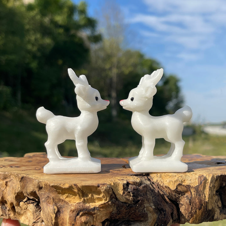 Natural Crystal Cute White Jade Christmas Deer