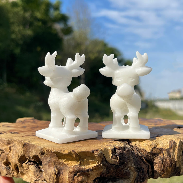 Natural Crystal Cute White Jade Christmas Deer