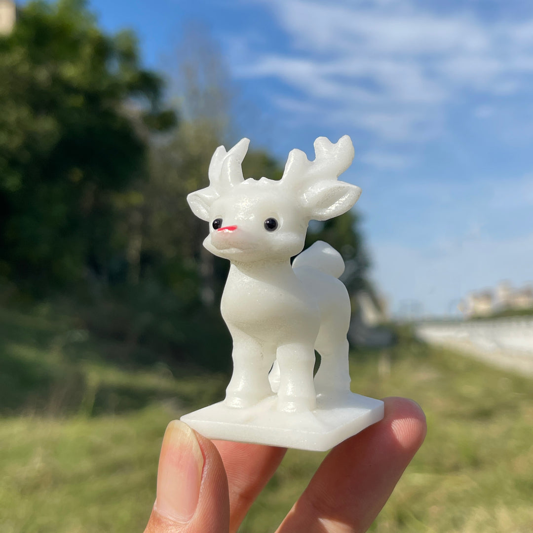 Natural Crystal Cute White Jade Christmas Deer