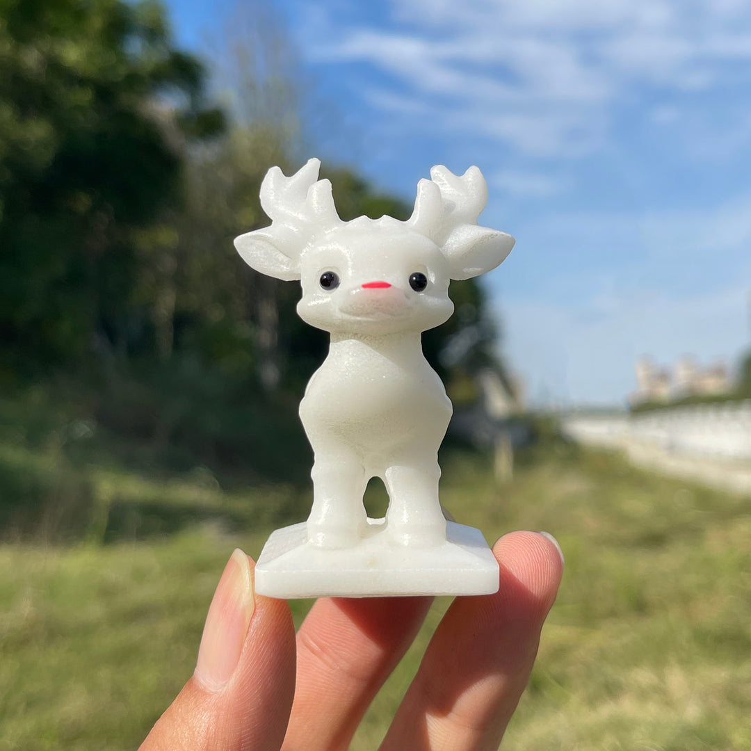 Natural Crystal Cute White Jade Christmas Deer