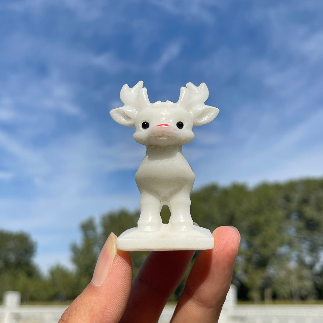 Natural Crystal Cute White Jade Christmas Deer