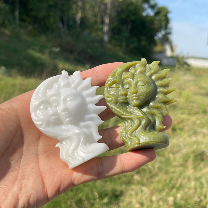A Slightly Imperfect Natural Crystal Carving Sun With Moon Face