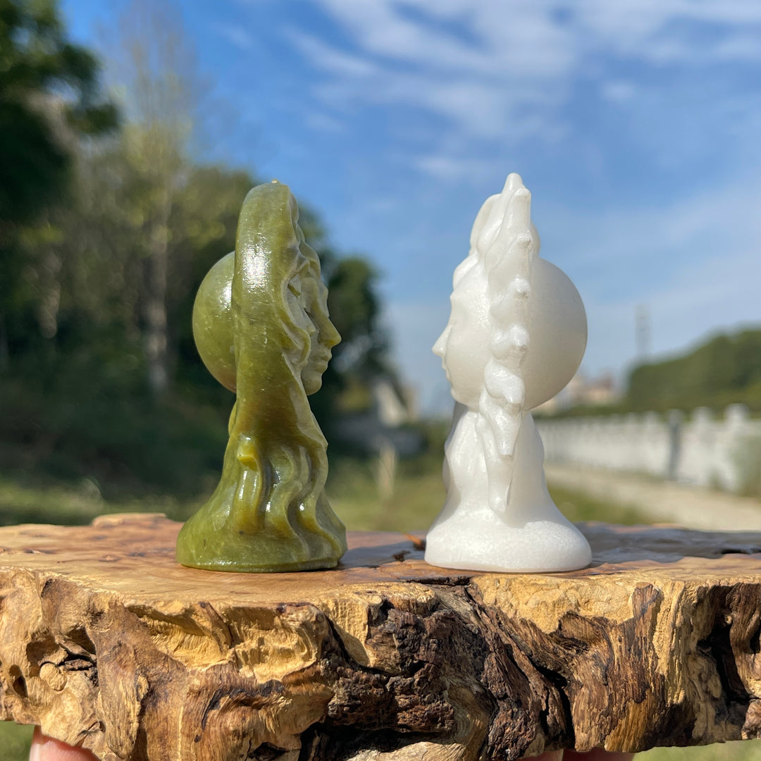 A Slightly Imperfect Natural Crystal Carving Sun With Moon Face