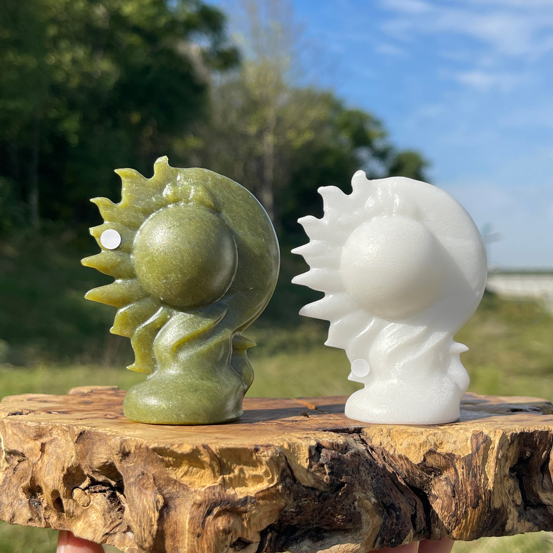 A Slightly Imperfect Natural Crystal Carving Sun With Moon Face