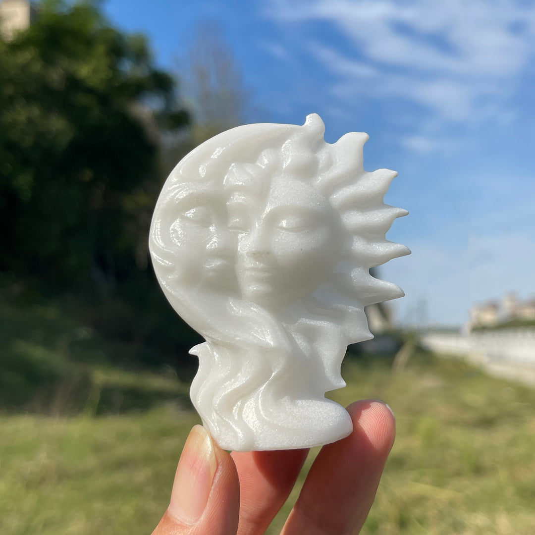 A Slightly Imperfect Natural Crystal Carving Sun With Moon Face