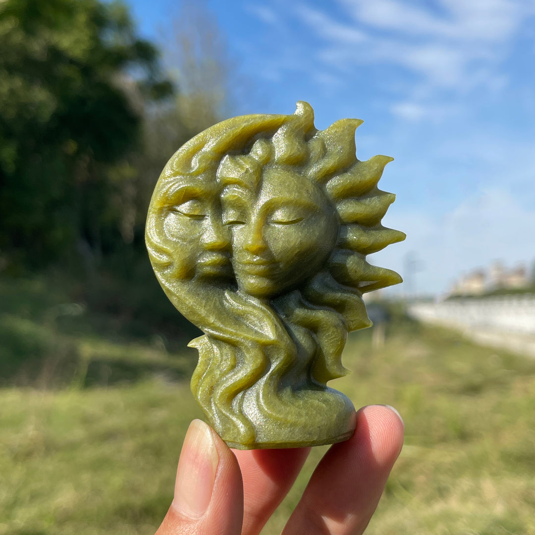 A Slightly Imperfect Natural Crystal Carving Sun With Moon Face