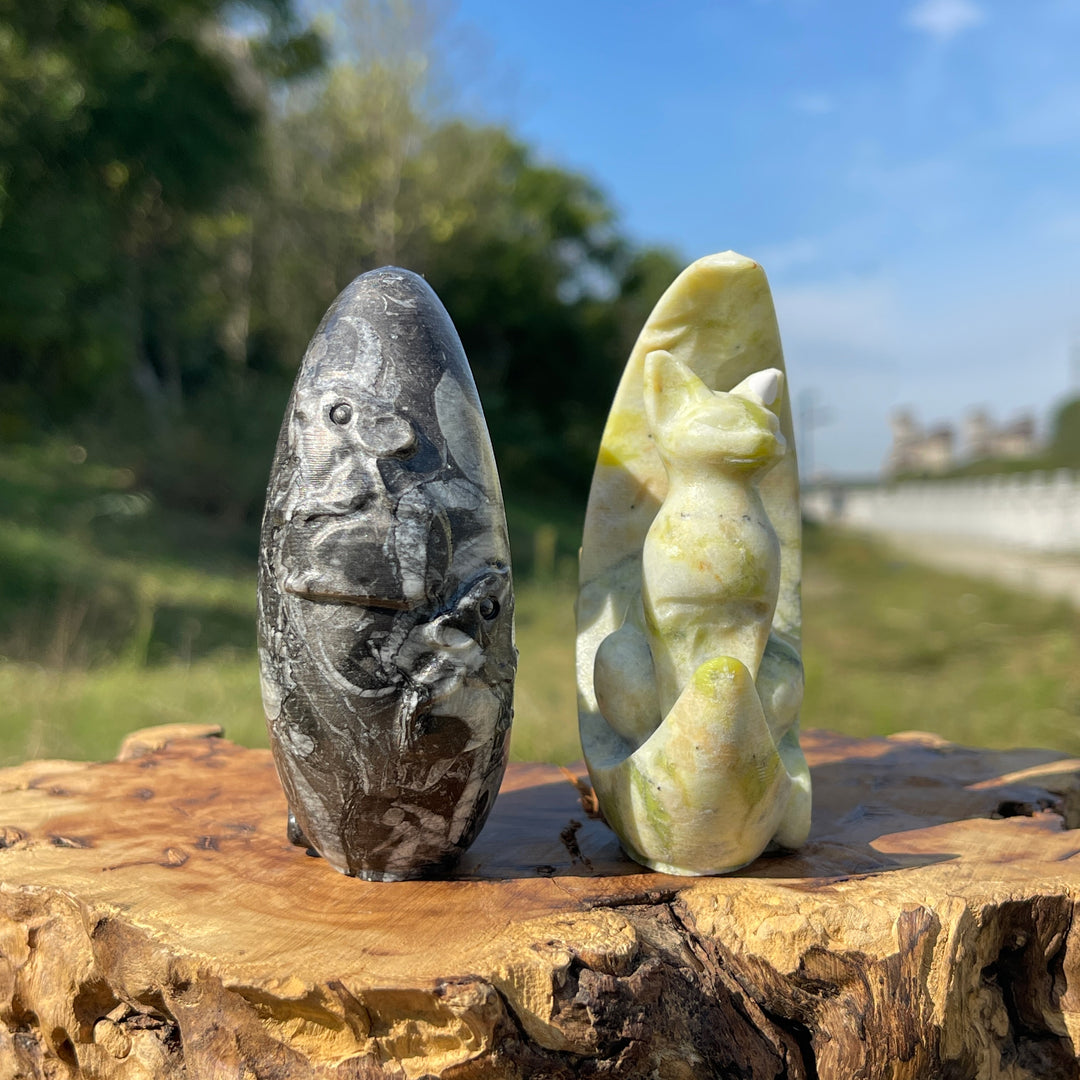 A Slightly Imperfect Natural Crystal Cute Cat On Moon Carving