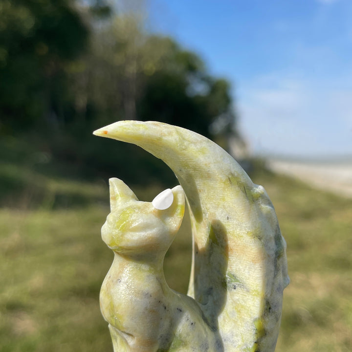 A Slightly Imperfect Natural Crystal Cute Cat On Moon Carving