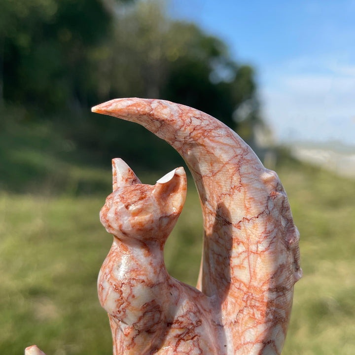 A Slightly Imperfect Natural Crystal Cute Cat On Moon Carving