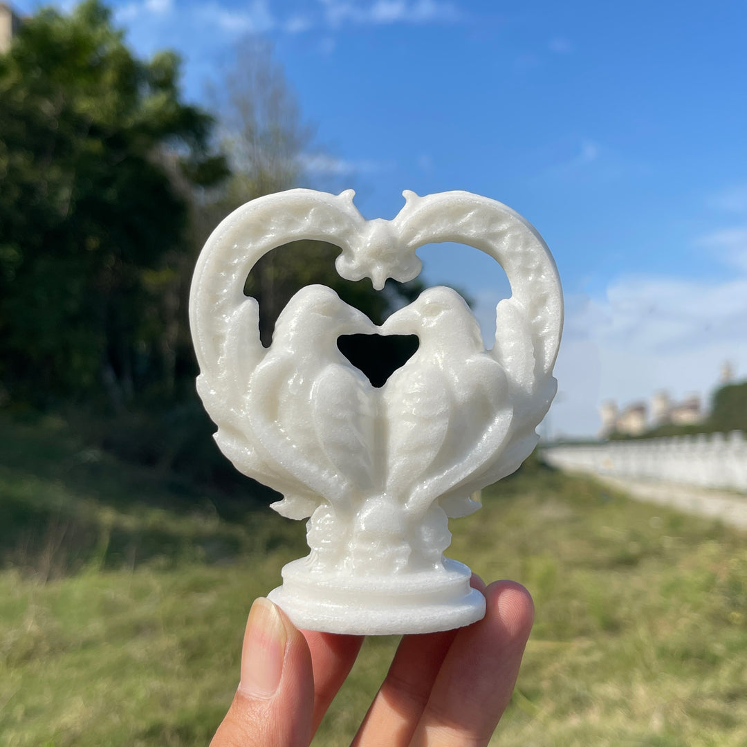 Natural Crystal Carving Heart Couple Ravens
