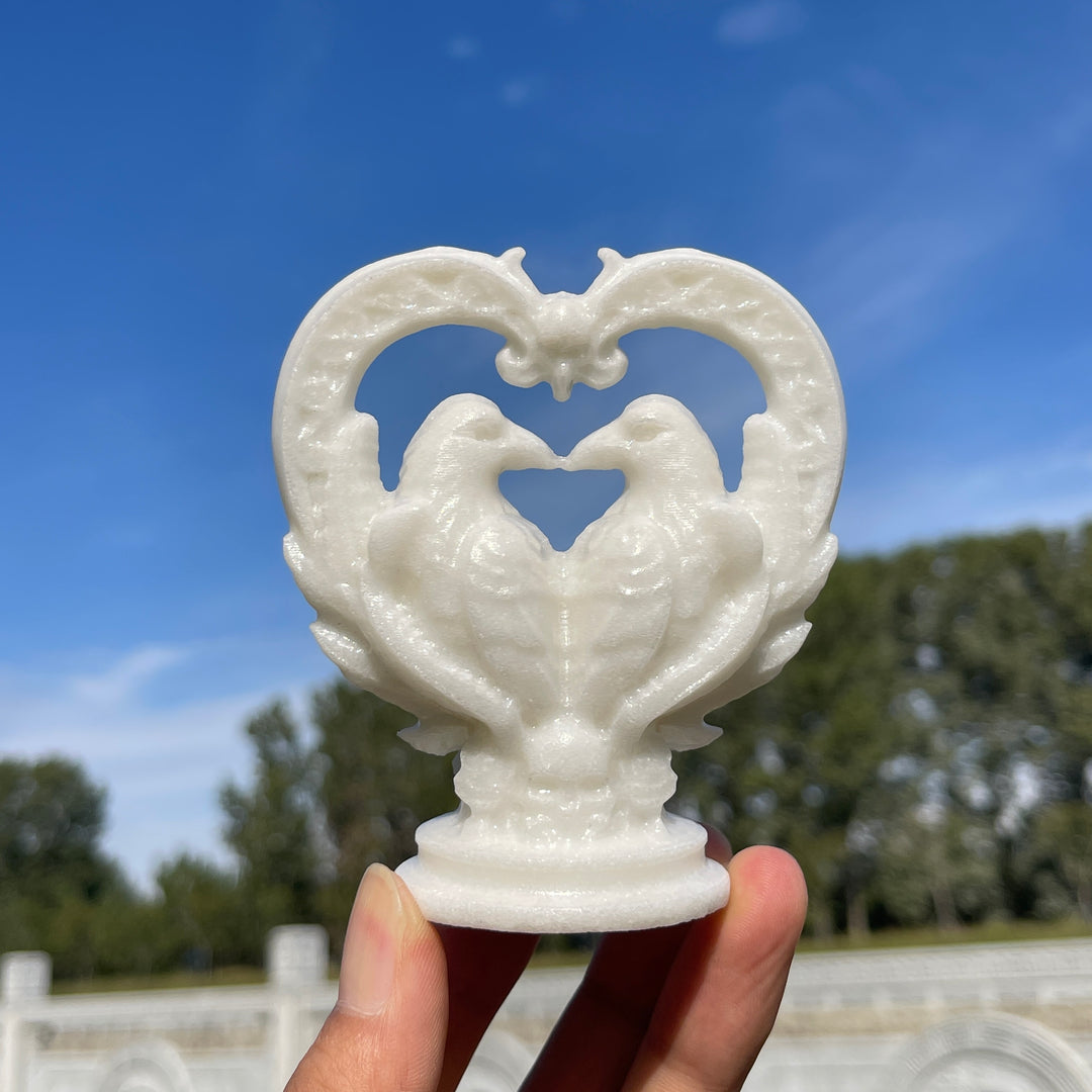 Natural Crystal Carving Heart Couple Ravens