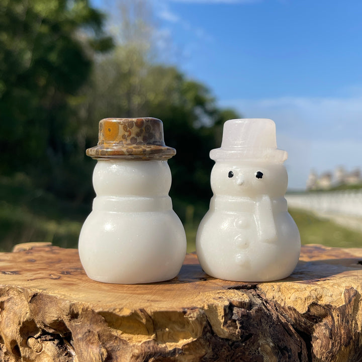 A Slightly Imperfect Natural Crystal Carving Snowman With Hat