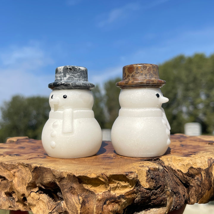 A Slightly Imperfect Natural Crystal Carving Snowman With Hat