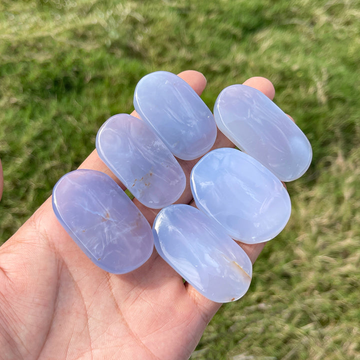 Natural Crystal Blue Chalcedony Palmstone