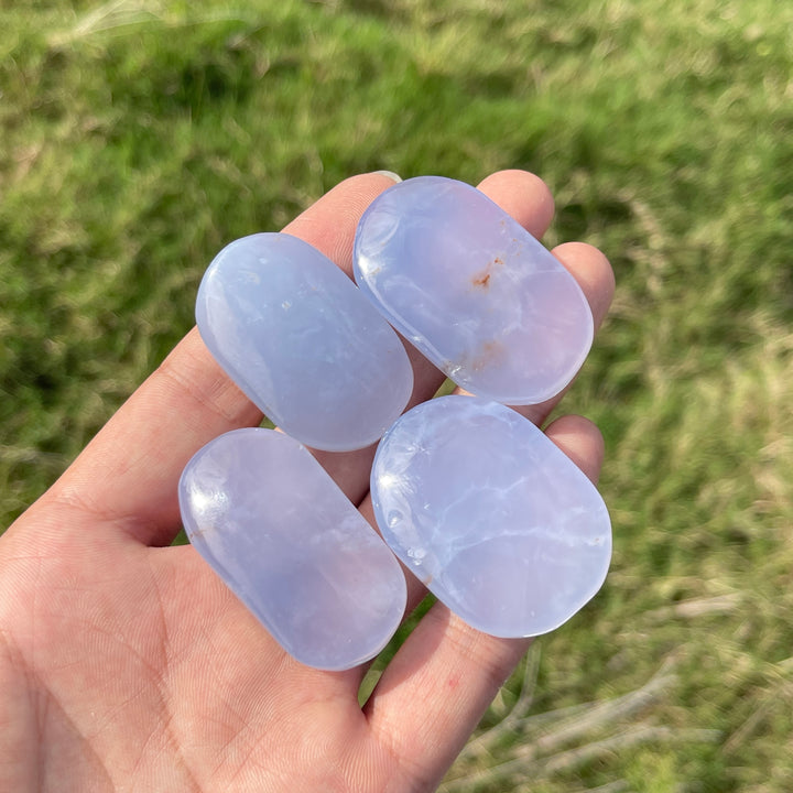 Natural Crystal Blue Chalcedony Palmstone