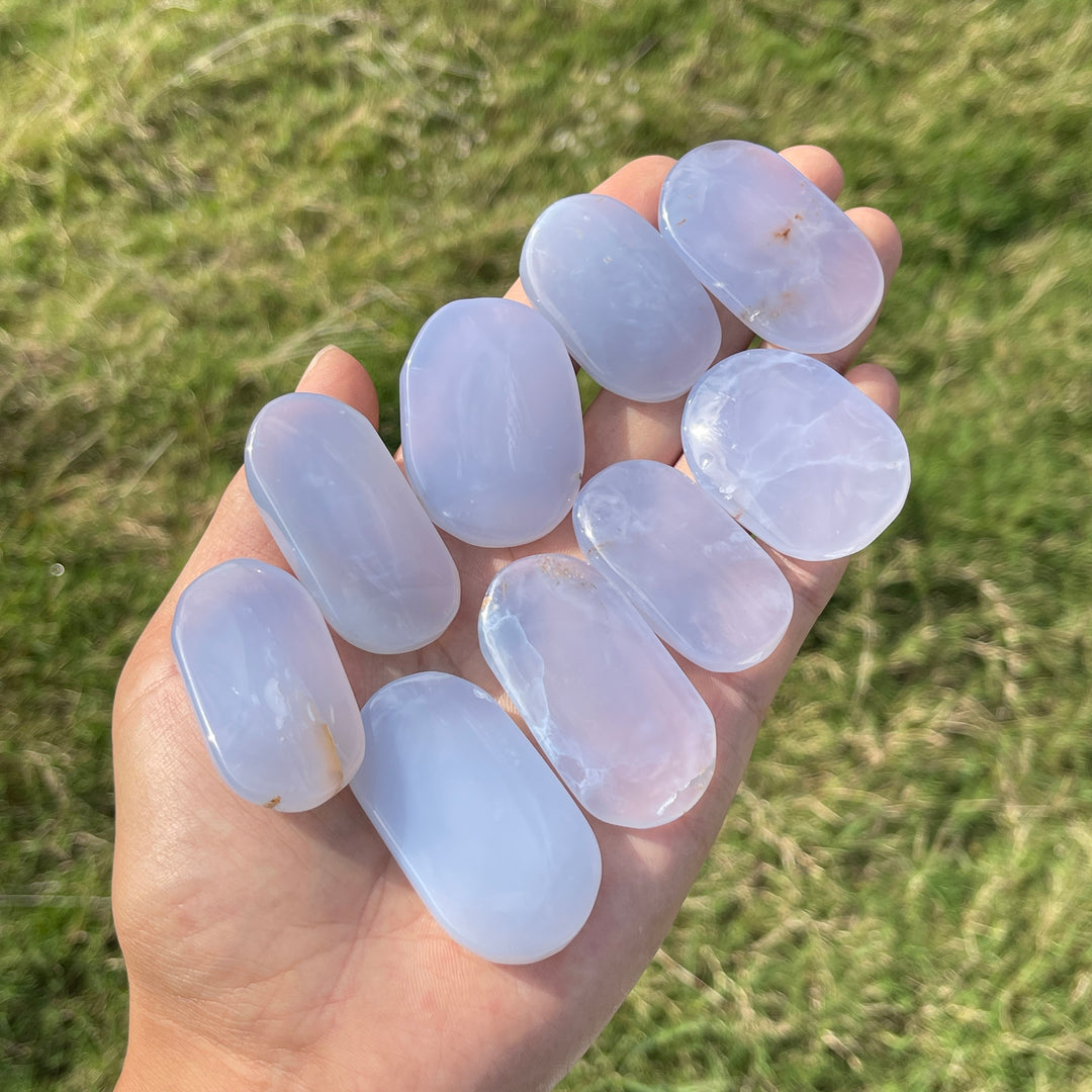 Natural Crystal Blue Chalcedony Palmstone