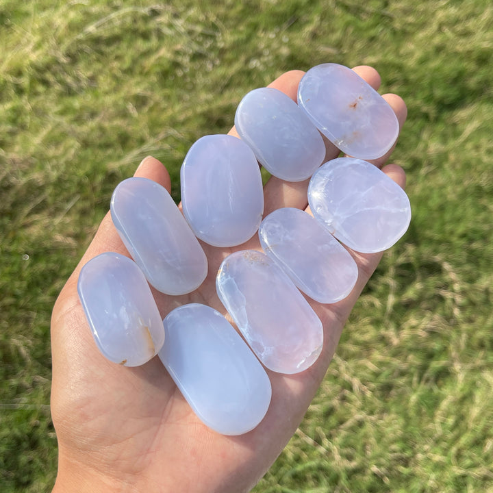 Natural Crystal Blue Chalcedony Palmstone