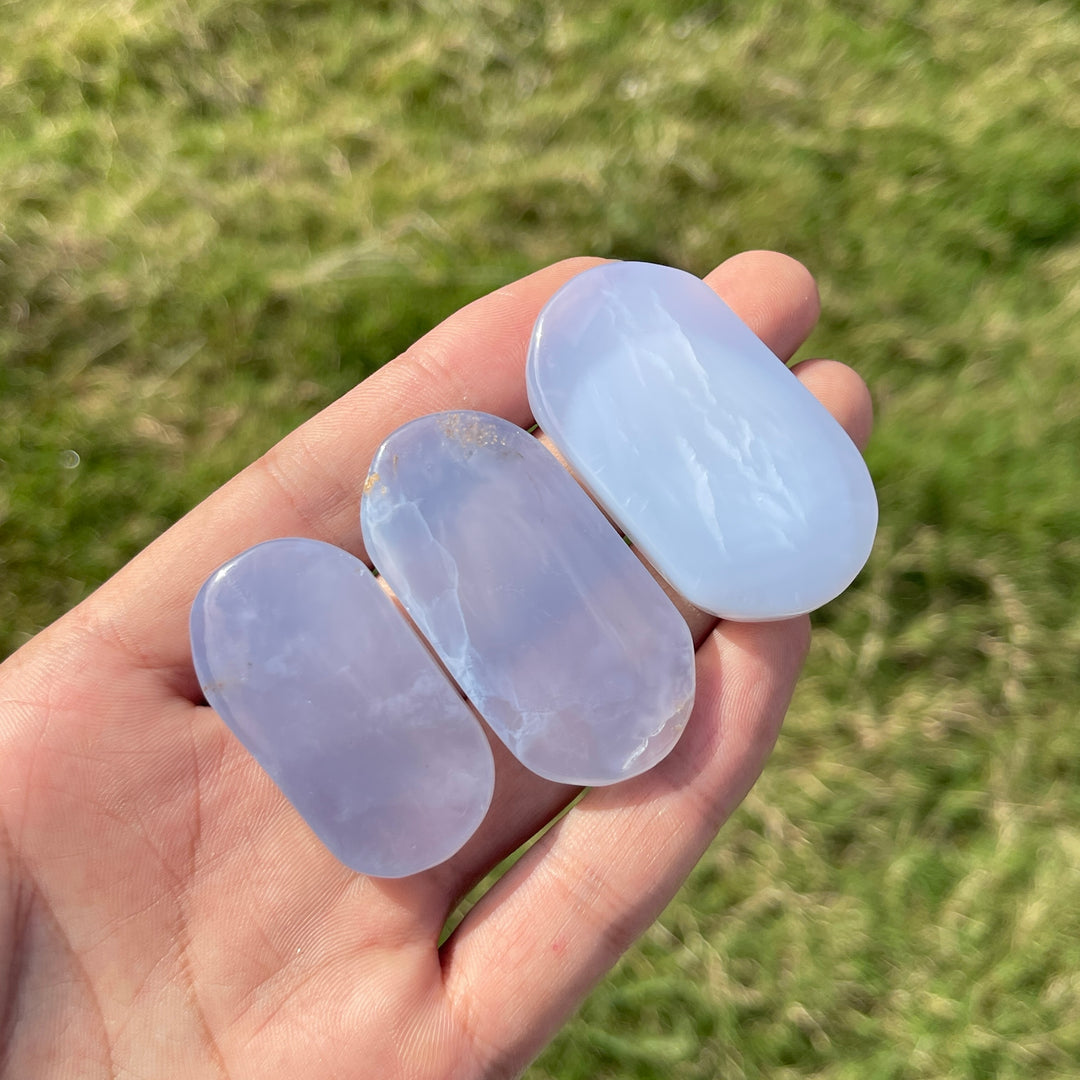 Natural Crystal Blue Chalcedony Palmstone