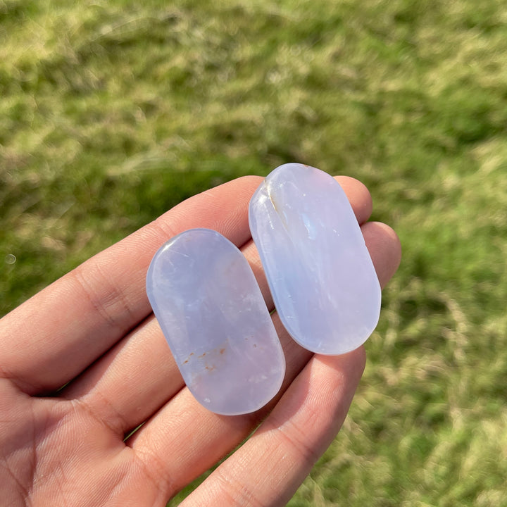 Natural Crystal Blue Chalcedony Palmstone