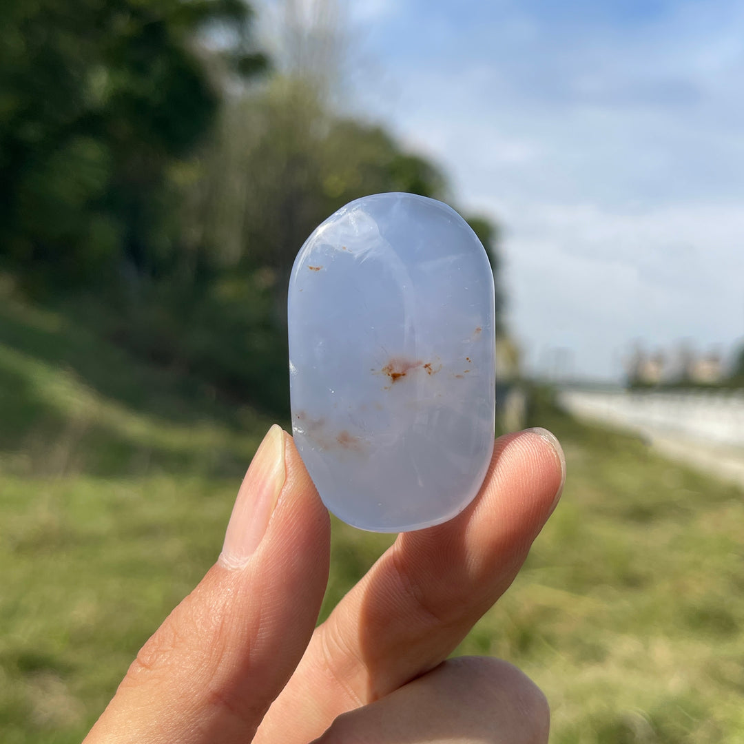 Natural Crystal Blue Chalcedony Palmstone