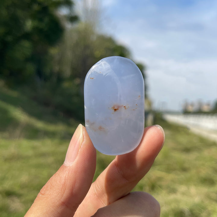 Natural Crystal Blue Chalcedony Palmstone