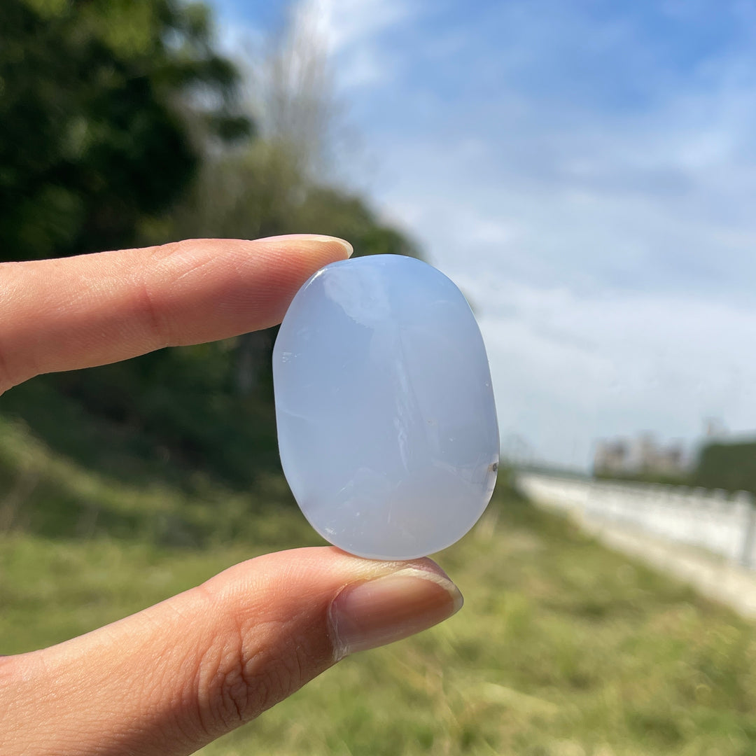 Natural Crystal Blue Chalcedony Palmstone