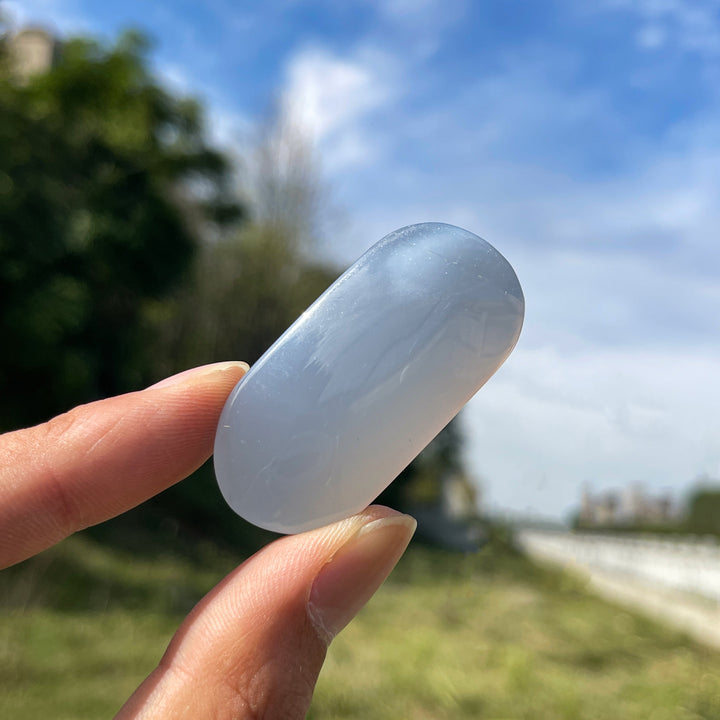 Natural Crystal Blue Chalcedony Palmstone