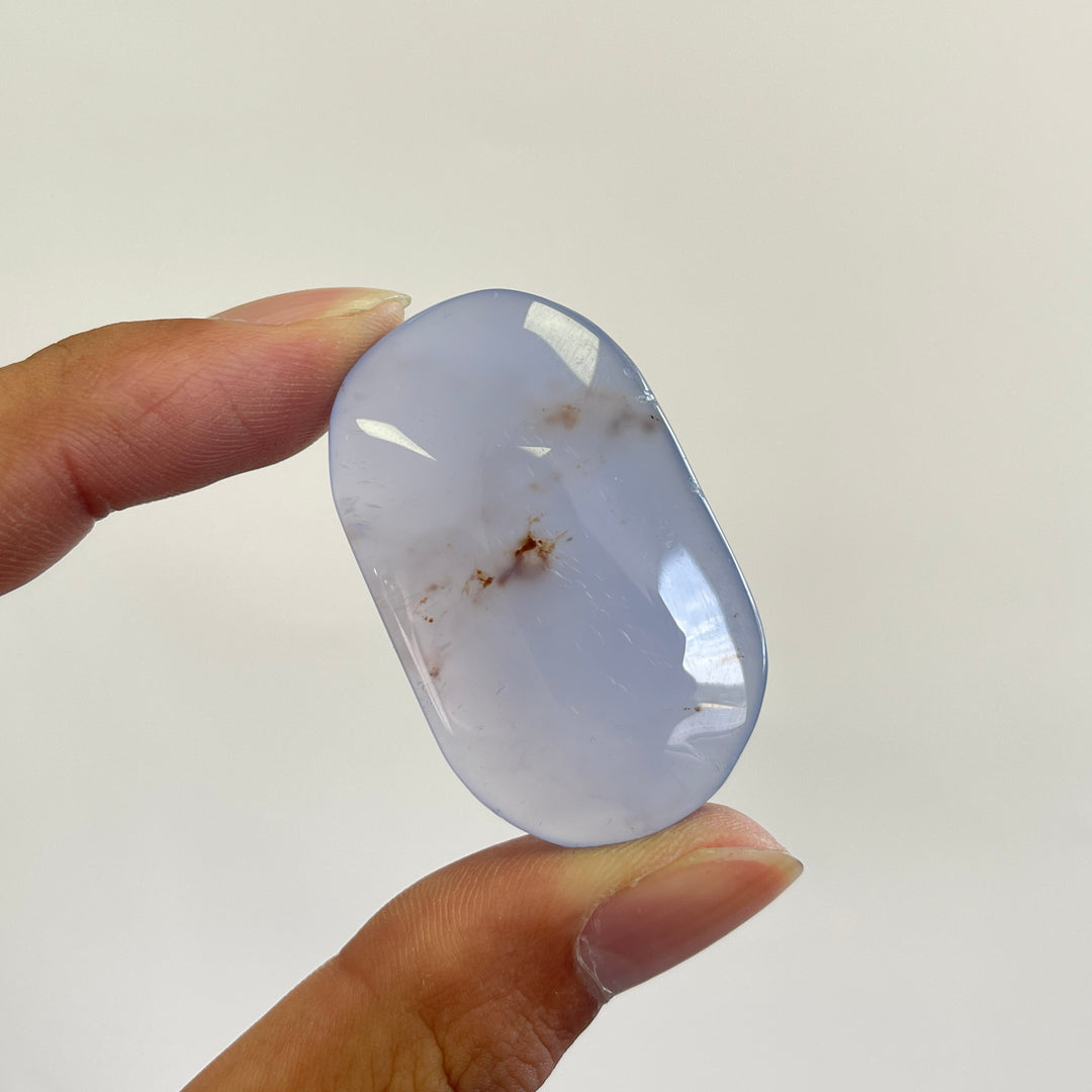 Natural Crystal Blue Chalcedony Palmstone