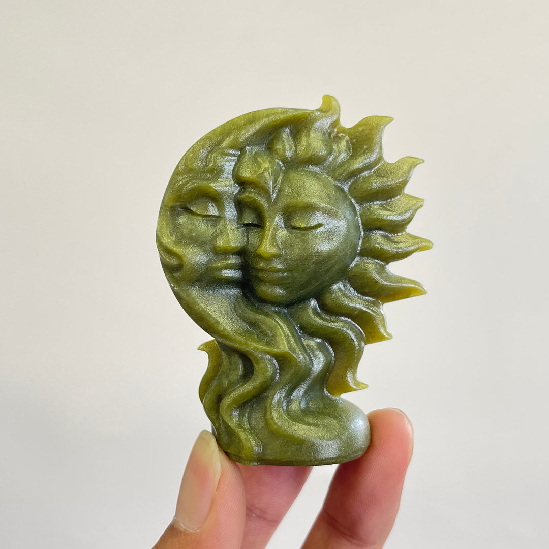 A Slightly Imperfect Natural Crystal Carving Sun With Moon Face