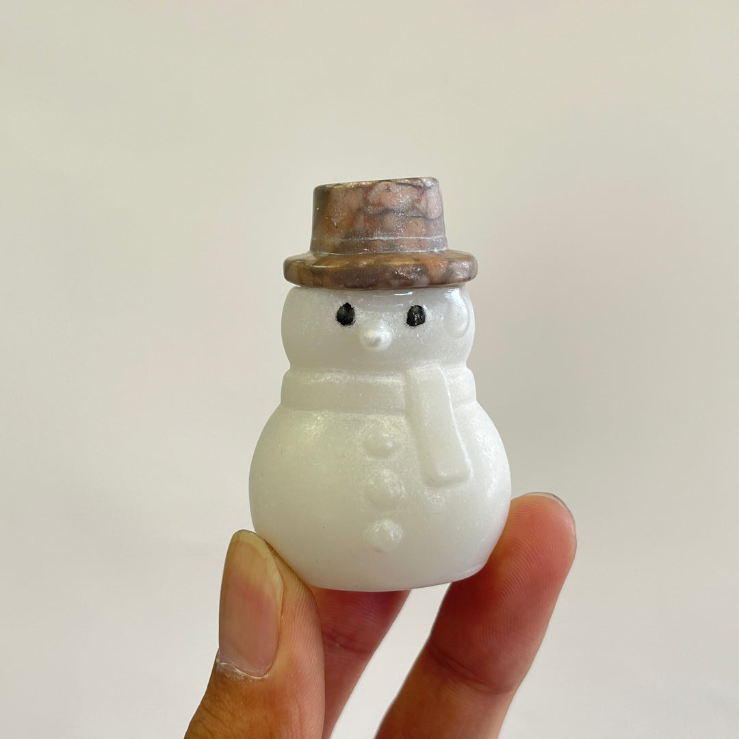 A Slightly Imperfect Natural Crystal Carving Snowman With Hat