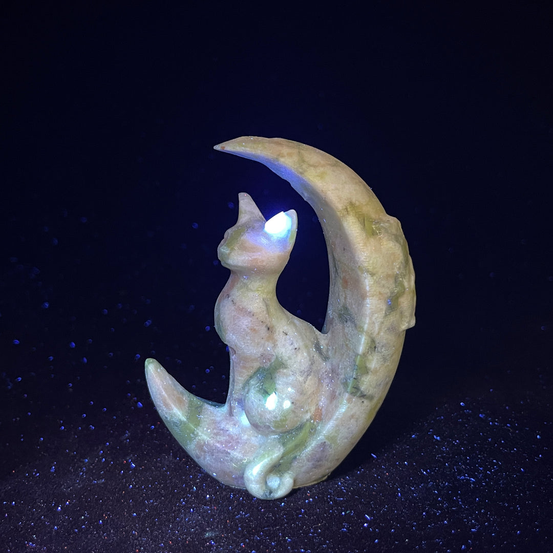 A Slightly Imperfect Natural Crystal Cute Cat On Moon Carving
