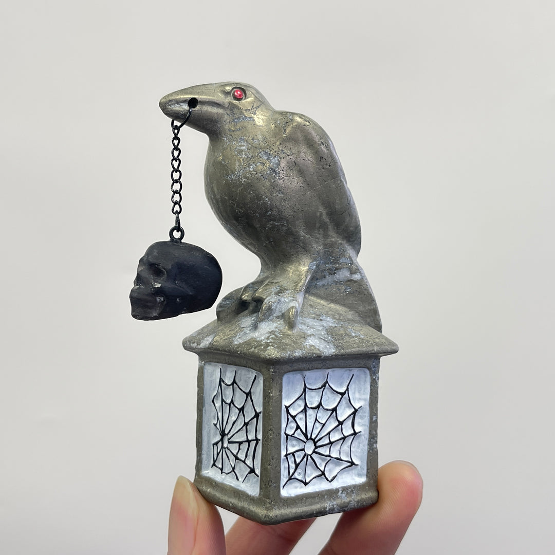 Natural Crystal Carving Crow With Skull