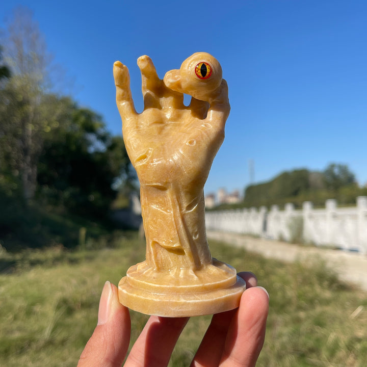 Unique,A Slightly Imperfect Natural Crystal Carving Yellow Aventurine Handheld Eyeball